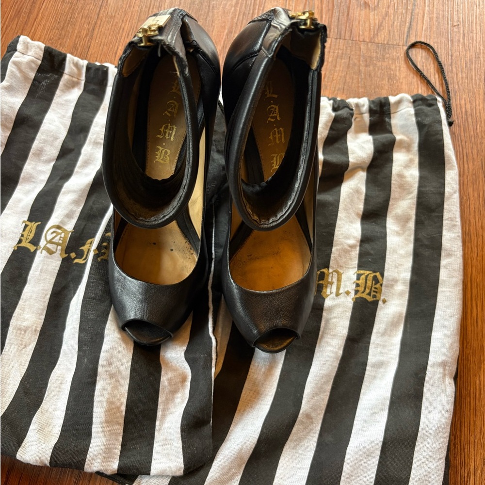 L.A.M.B. Black Peep Toe Heels